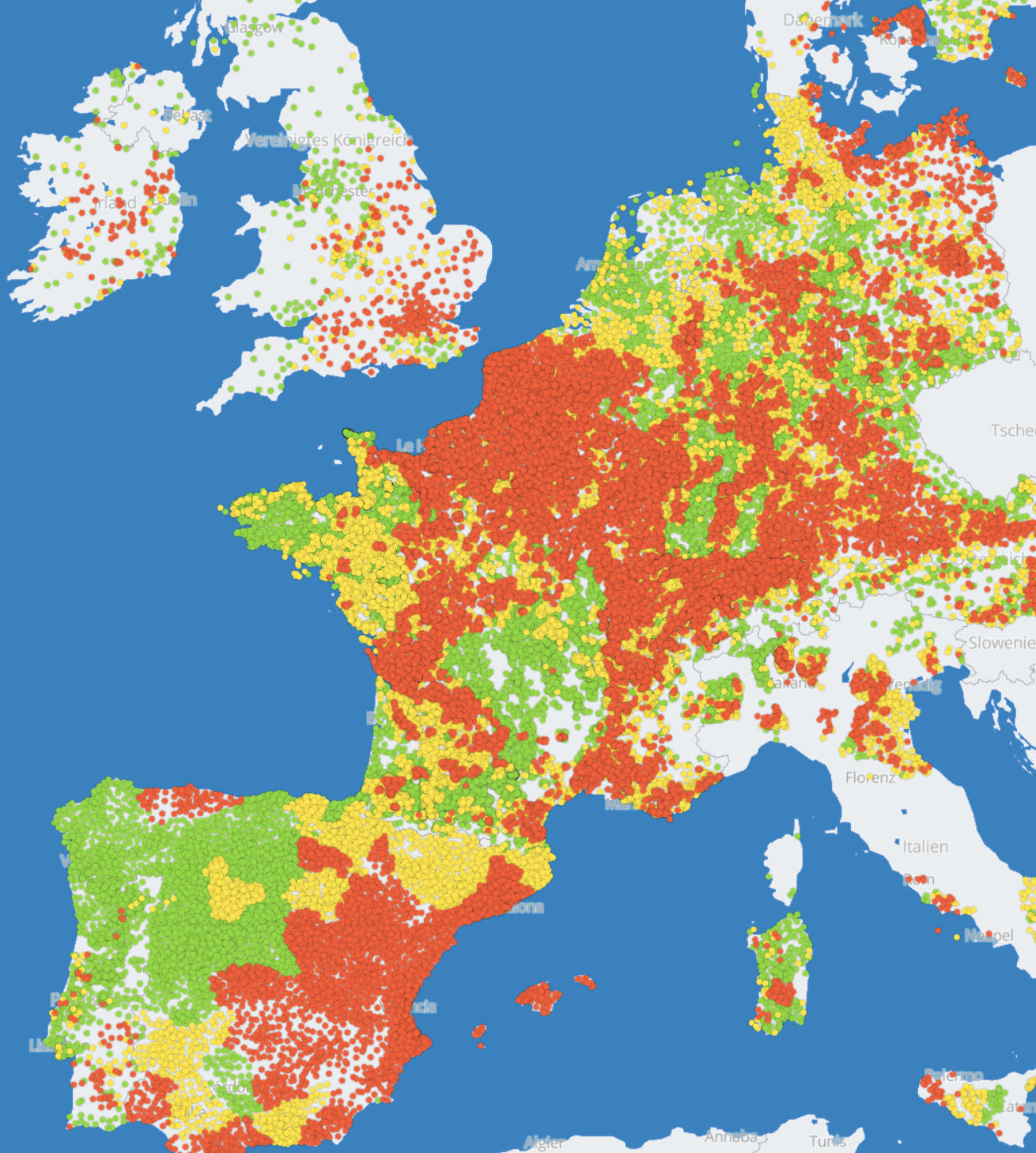 Karte Wasserhärte in ausgewählten Ländern Europas